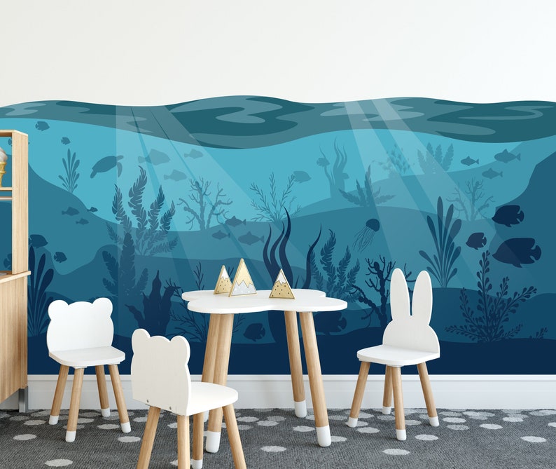 Ocean Mural Under Sea Nursery Turtle Painting Ocean Painting Wall Ocean Mural Under Sea Nursery Turtle Painting Ocean Painting Wall