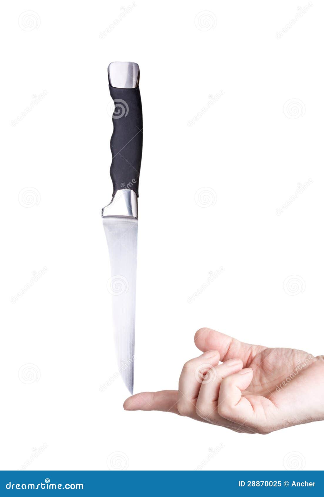 Steel Knife Balanced On The Finger Isolated On White Background Stock Steel Knife Balanced On The Finger Isolated On White Background Stock