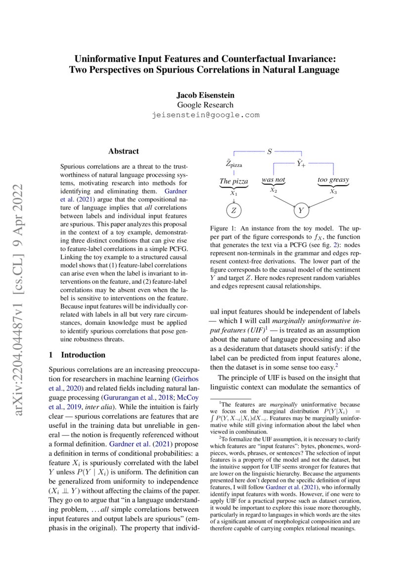 Uninformative Input Features And Counterfactual Invariance Two Uninformative Input Features And Counterfactual Invariance Two